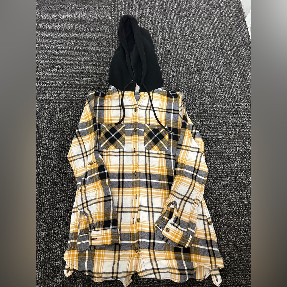 No Boundaries Junior's Plaid Button-Down Hoodie Shirt Sz XS